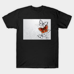 Gray Background with Peacock Butterfly T-Shirt